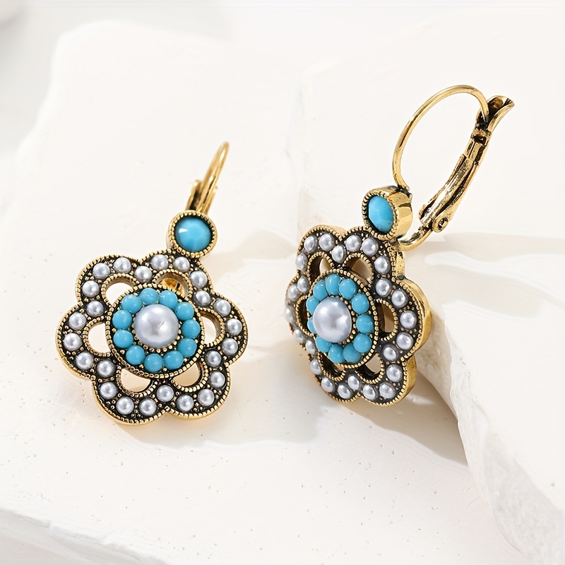 Vintage Southwestern Turquoise Bead Drop Earrings, Bohemian