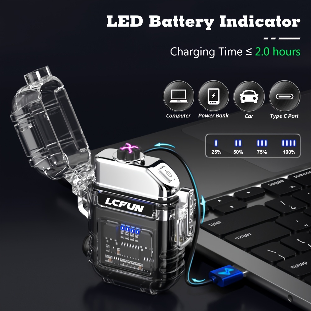 rechargeable electric   with led battery display flashlight windproof plasma flameless lighter usb charging durable   alloy for hiking camping survival gear hiking gear sleek metallic     construction