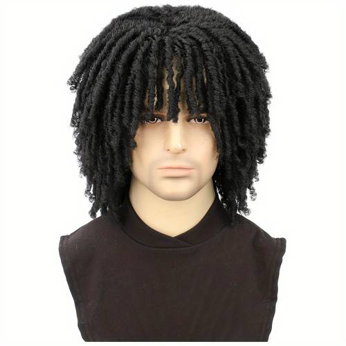 mens synthetic dreadlock wig short afro twist braided soft locs hair lightweight natural look hair wig