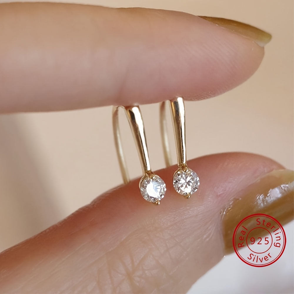 

Sterling 925 Silver Hypoallergenic Ear Jewelry Round Shiny Zircon Decor Hook Earrings Delicate Female Earrings