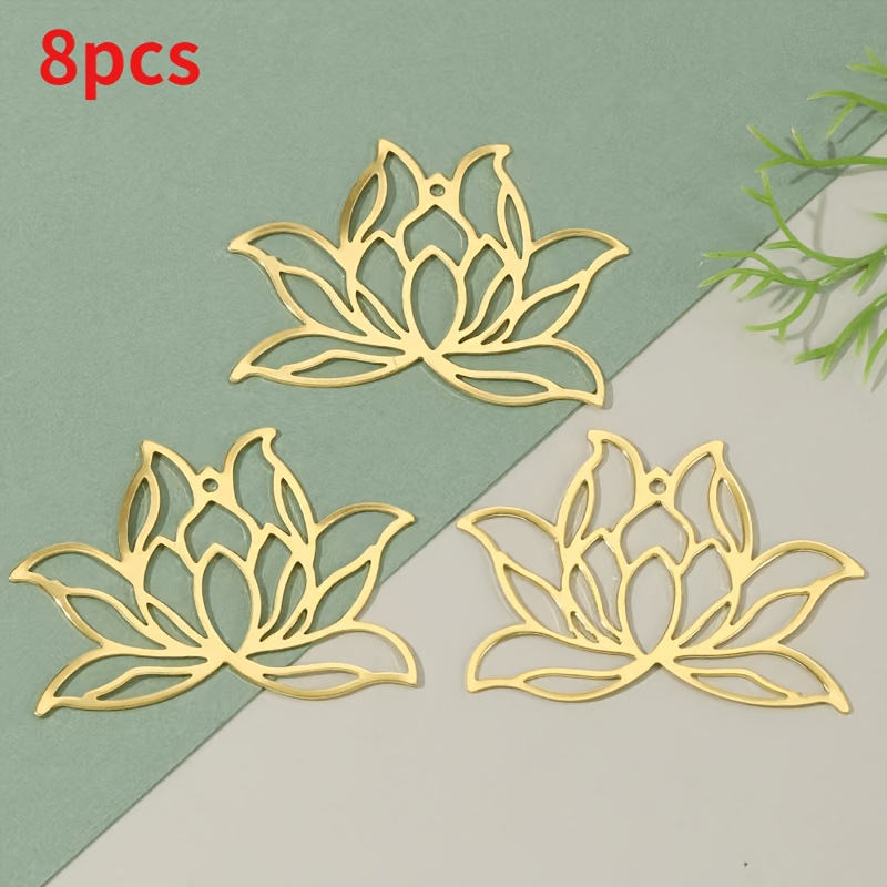 TEMU 8pcs/10pcs For Lotus Pattern Metal Hollow Decoration - Ideal For Handmade Creation, Wind Chime Net Decorative Pendant, For Lotus Hanging