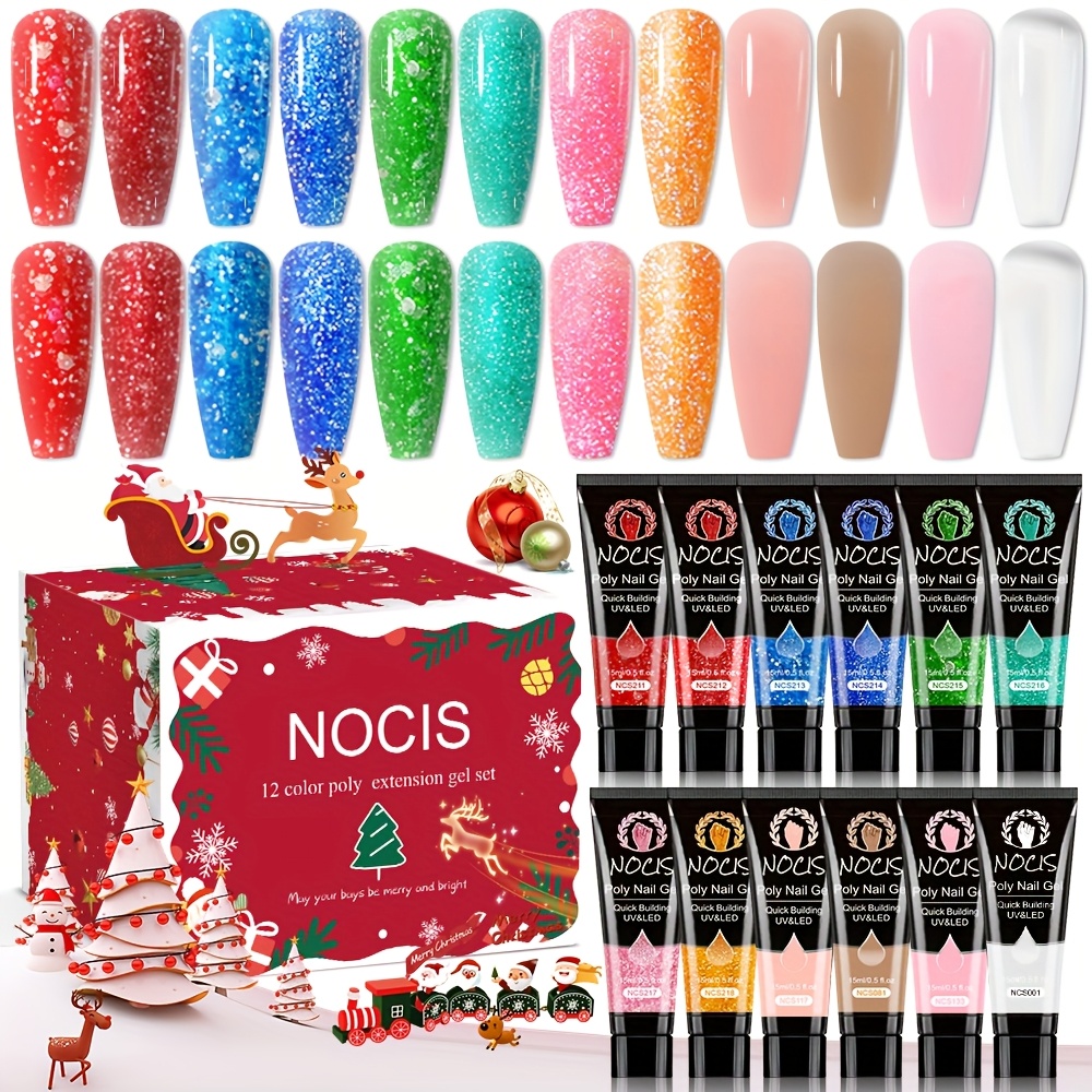 TEMU Professional Poly Gel Kit: 12 Colors For Natural & Flexible Nails | Formula With 3d Design, Long-lasting Wear | Complete Diy Nail Art Set, Ideal