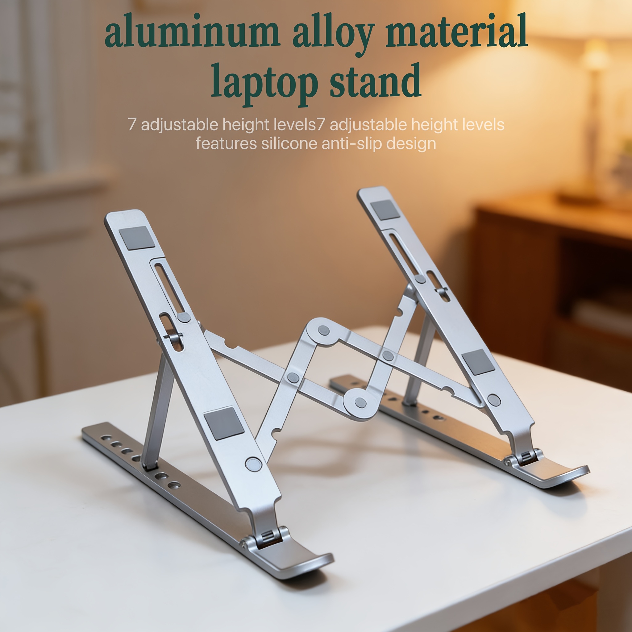 1pc laptop stand made of aluminum alloy with non slip silicone 7 height adjustment settings   suitable for office business gaming watching compatible with   inch tablets and laptops Product details 0