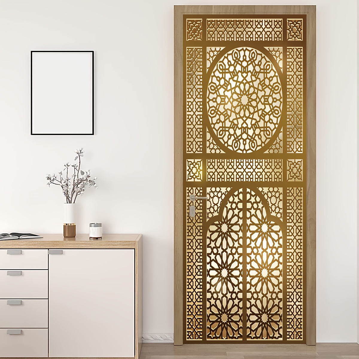 

2pcs Set Luxury Golden Geometric Door Wallpaper, Vinyl Self-adhesive , Easy To Remove Texturized Wall , Waterproof Wall Decor For Home, Bedroom, Office - 30.3"w X 78.7"h