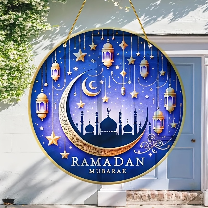 

Door Sign - Traditional Round Wooden Hanging Decor For Living Room & Yard, Eid & New Year