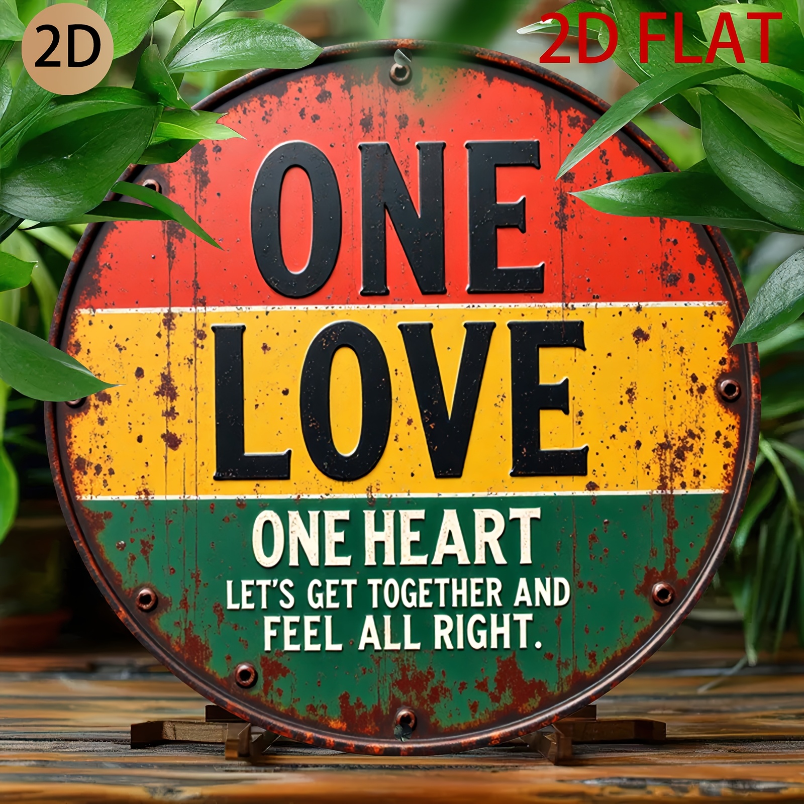 E-shop 2D Flat - 2D Ebene Runder Rostiger Metallschild Retro Reggae Wandkunst Inspirierendes Zitat Dekor für Zuhause Bar Oder Lounge