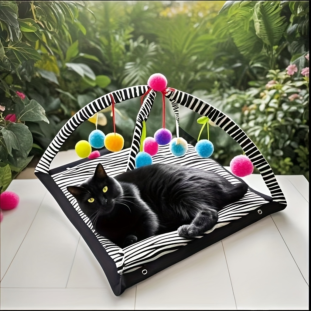 Interactive Cat Play Tent with Hanging Ball Toys & Scratching Mat