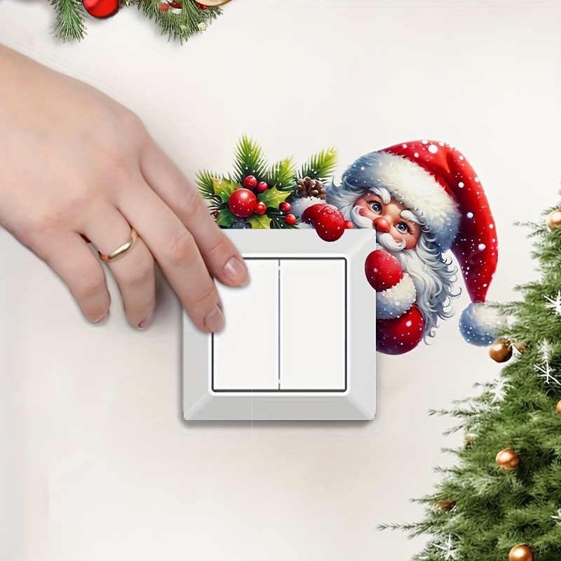 Cute Santa Claus Wall Corner Switch Sticker - Semi Design, Easy To Peel And Stick Home Decoration Wall Sticker, Festive Atmosphere To , Light Switch Decoration | Christmas Theme | Pvc Material
