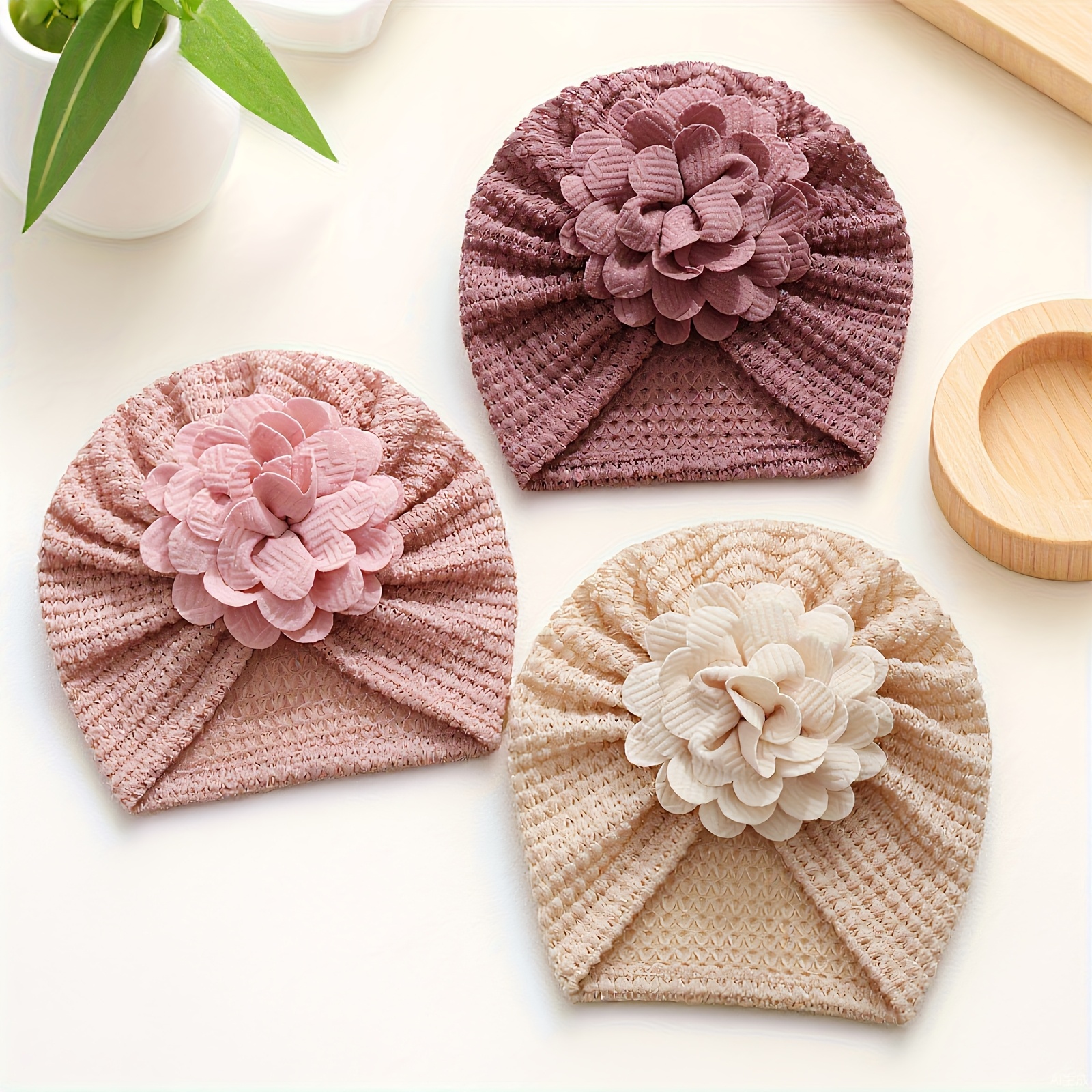 3pcs Set 3D Bloom Knit Hats - Cozy-Cute Everyday Style - Fall/Winter Soft Warmth Essential