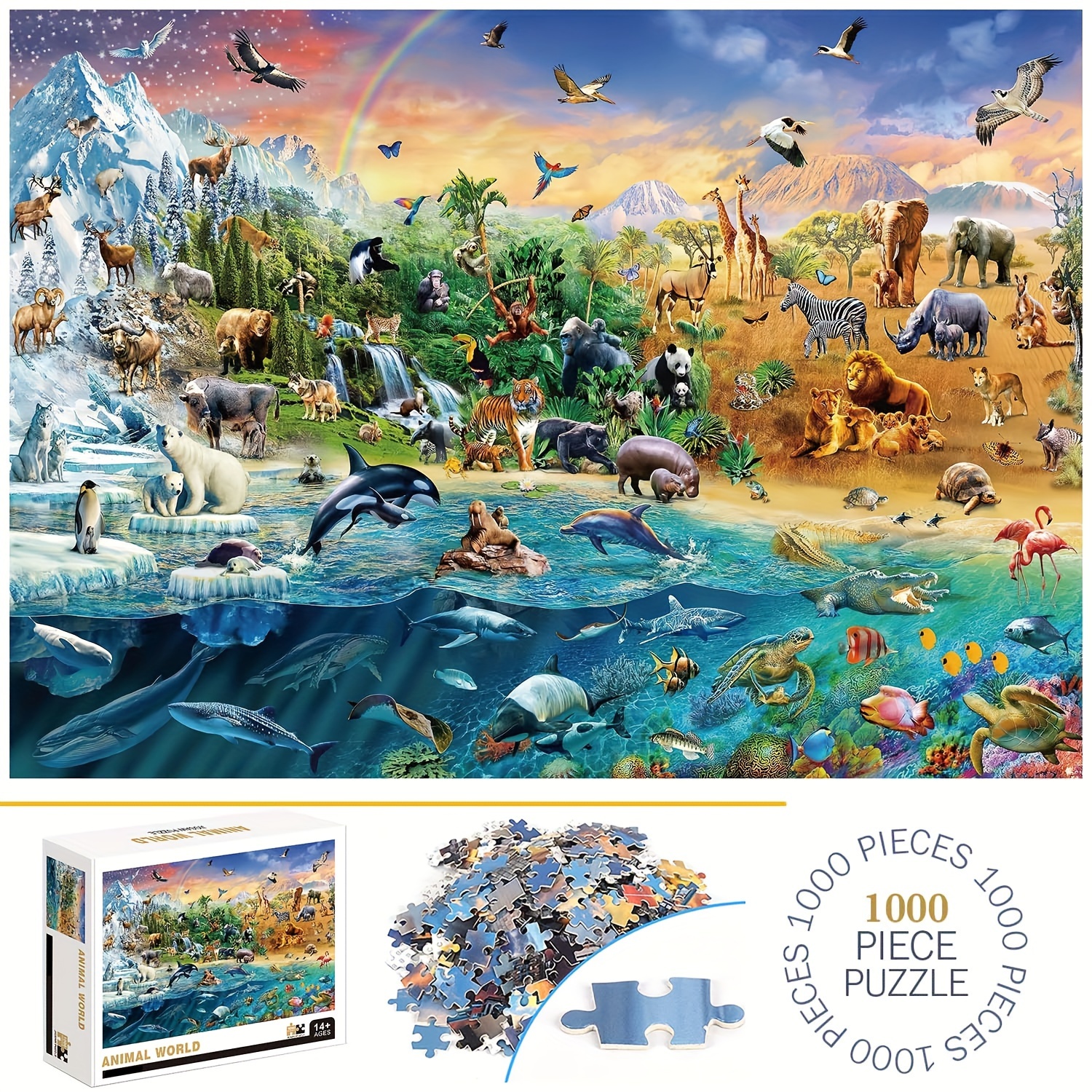 

1000pcs Animal World Puzzles, Thick And Durable Seamless Jigsaw Puzzles For Adults, Premium Quality Fun Family Challenging Puzzles For Birthday, Christmas, Halloween, Thanksgiving, Easter