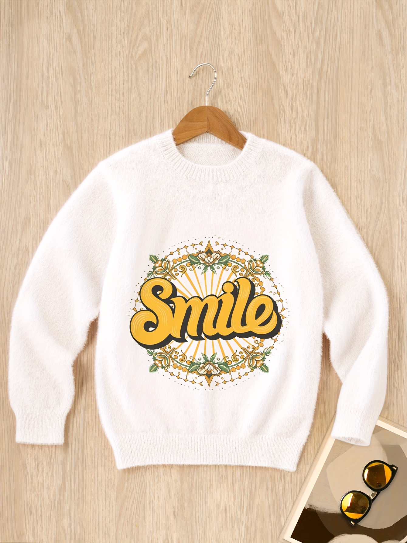 Модный трикотаж для мальчиков и девочек с рисунком улыбки, однотонный вязаный свитер с круглым вырезом, милый стильный мягкий джемпер, топ, пуловер