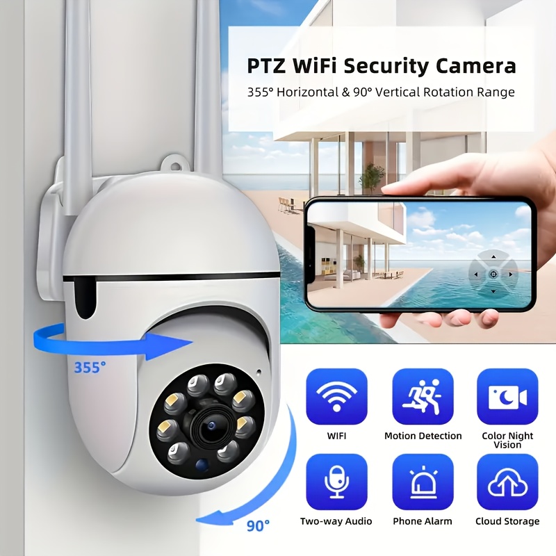 1pc QKH 2.4G WiFi HD Security Camera, PTZ with Auto Tracking, Alarm, Color Night Vision, AI Motion Detection, Flood Light, 1440P Resolution, 350° Horizontal & 90° Vertical Rotation, Two-Way Audio, Smartphone Compatible, USB Powered, ABS Material details 4