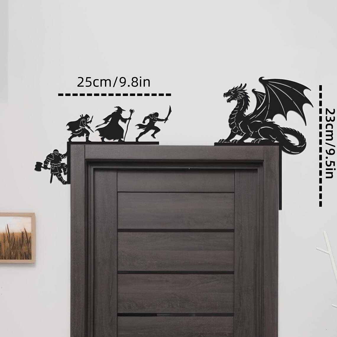 TEMU Fantasy Metal Door Topper, Dragon And Adventurer Scene, Role-playing Game Ornament, Home Decor, Scene Decoration, Themed Party Decoration, Wall