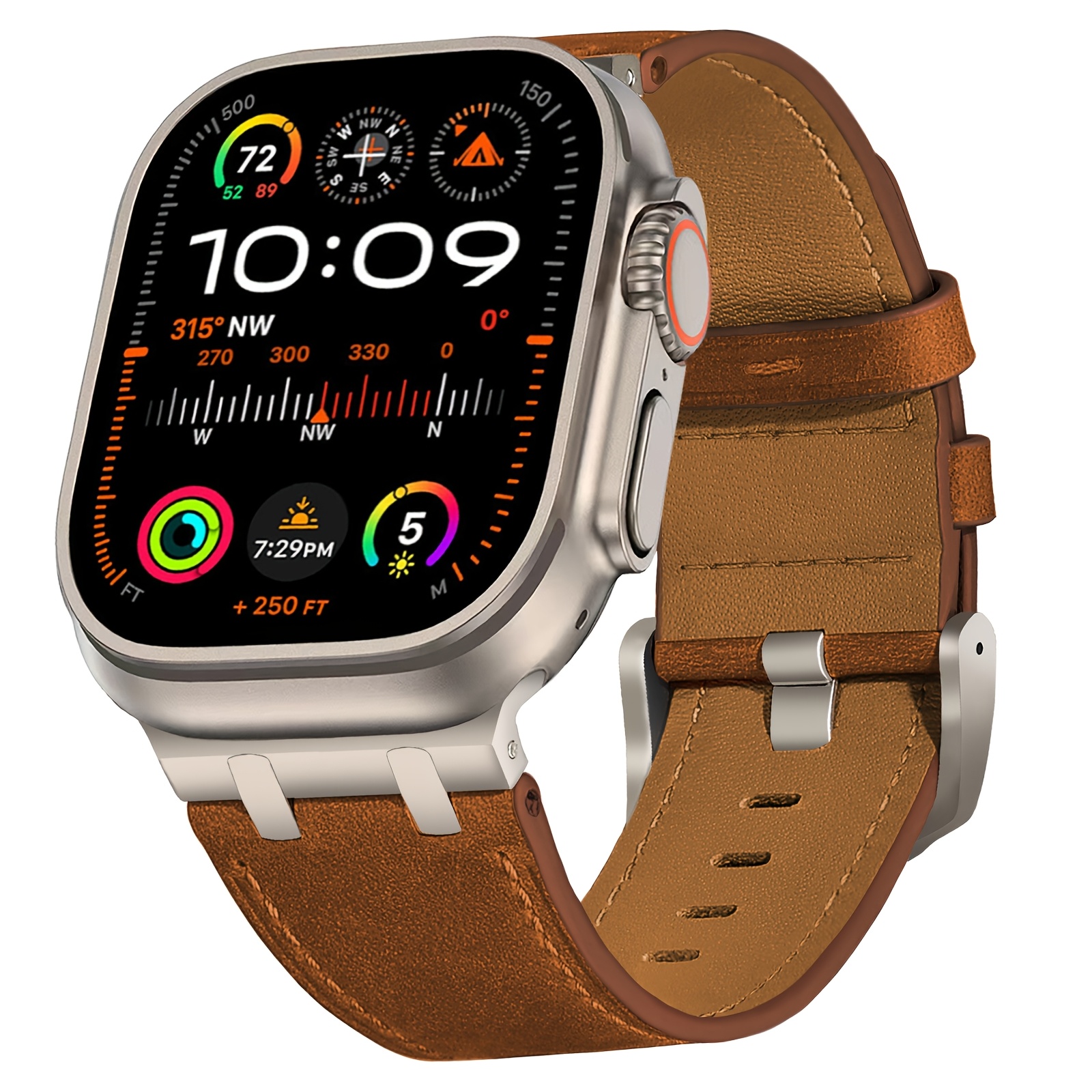 E-shop Uhrenarmband aus echtem Leder mit Edelstahl-Metallverbinder, passend für Apple iWatch Serie 11-9//2/SE 42mm 44mm 45mm 46mm 49mm. Langlebiges
