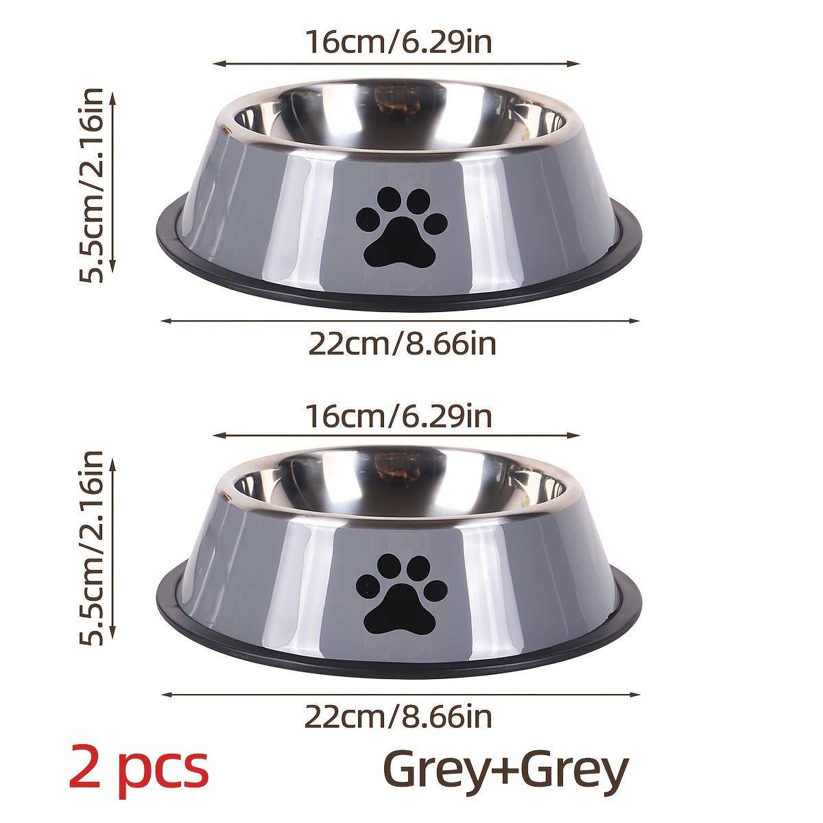 TEMU Supet 2pcs Stainless Steel Pet Bowl Set With Anti-slip Rubber Base - Durable, Easy To Clean, Anti-tipping & Cats, Includes Food & Water Bowls