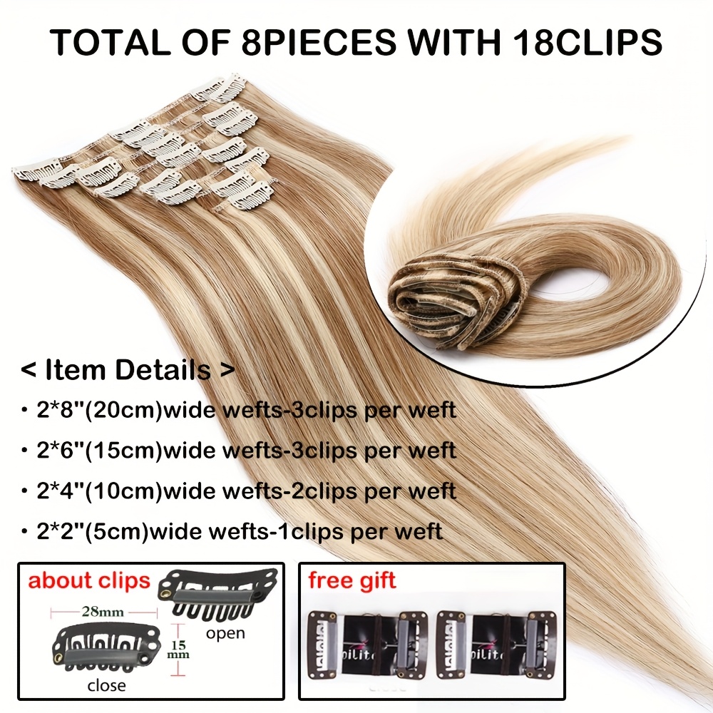 clip in hair extensions hairpieces 16 24 inch hair extensions clip ins soft real human hairpieces soft natural straight human hair extensions for women use for   volumn   your beauty 8pcs 18 clips details 1