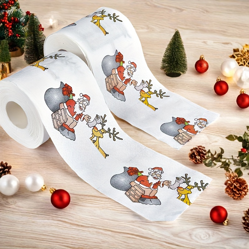 TEMU 2 Rolls Santa Claus And Reindeer Toilet Paper - Holiday Bathroom Decor With Sleigh Pattern, Dye- Pulp Toilet Paper, Suitable For Home, Office,