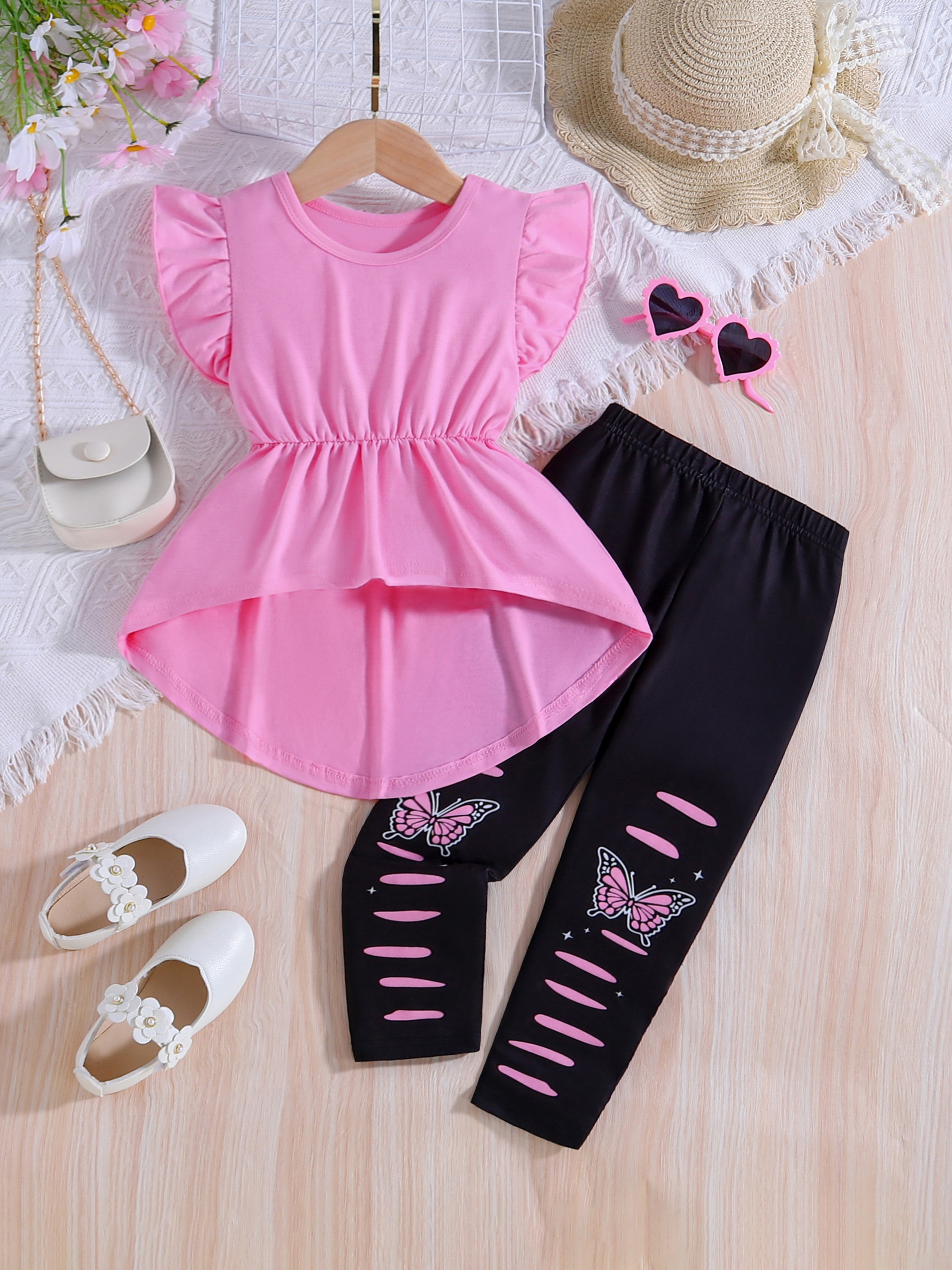 Fashionable Fitted Leopard Print Butterfly Outfit for Girls, for Outdoor