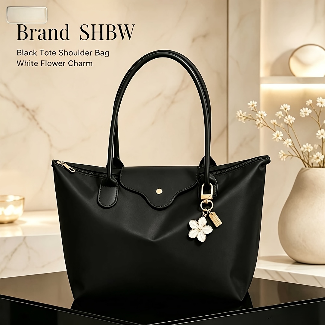TEMU Sac fourre-tout vintage surdimensionné pour femmes avec breloque de amovible - Sac à main noir pur avec fermeture éclair pour , les et les