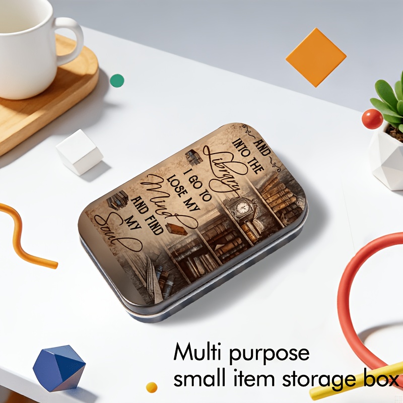 2d printed   storage box tin box featuring and   library   to lose   and   soul english   art and vintage bookshelf pattern creative gift suitable for holiday surprise for boyfriend girlfriend