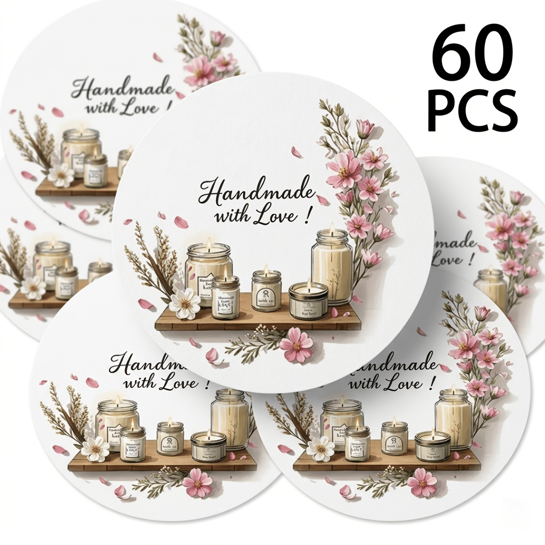 Image of 60/160pcs Handmade Candle Label Stickers - Soft And Candle Design, Wedding Decorations, Diy Crafts, Gift Tags, Scrapbooking, Vintage , Home Decor Stickers, Elegant Sticker Set, 2-inch Round