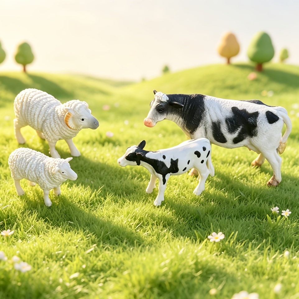 2pcs Cow Set / 2pcs Sheep Set, Mini Animal Figurines