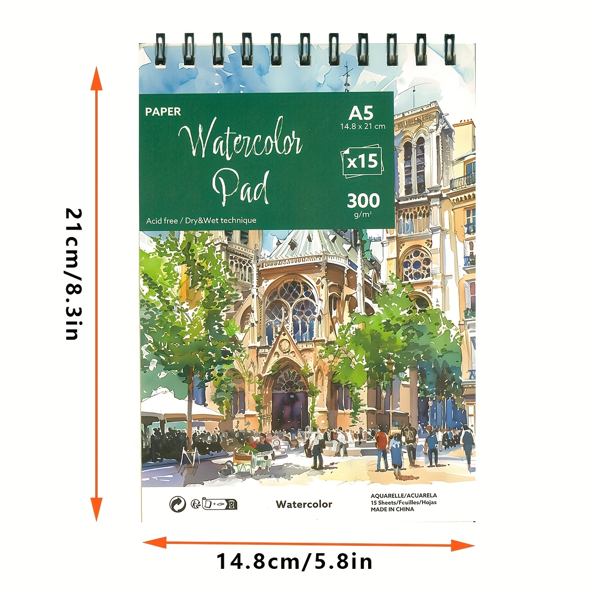 TEMU Large Size Coil-bound Watercolor Sketchbook - A5 Size, High-quality Thick Cover, Thick Paper Pages, Suitable For Painting And Watercolor, Ideal
