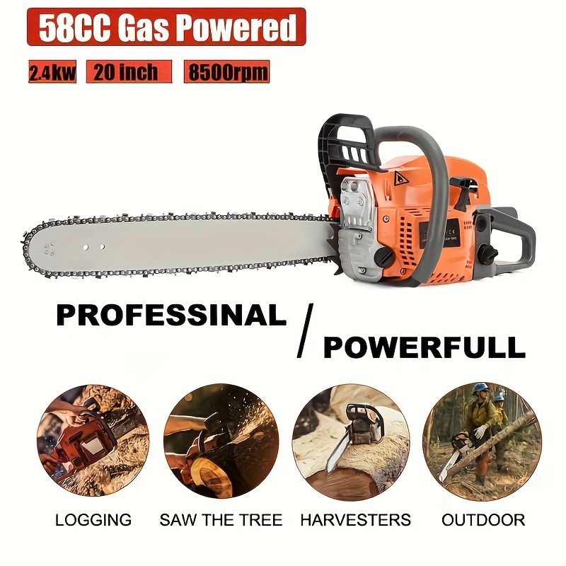 

1 X Gas Chain Saw 20 Inch Gas Chain Saw, 58cc Gas Powered Chain Saw, Handheld Cordless Chain Saw, High Power Saw For Wood Cutting And Tree Pruning 33.46"x13.78