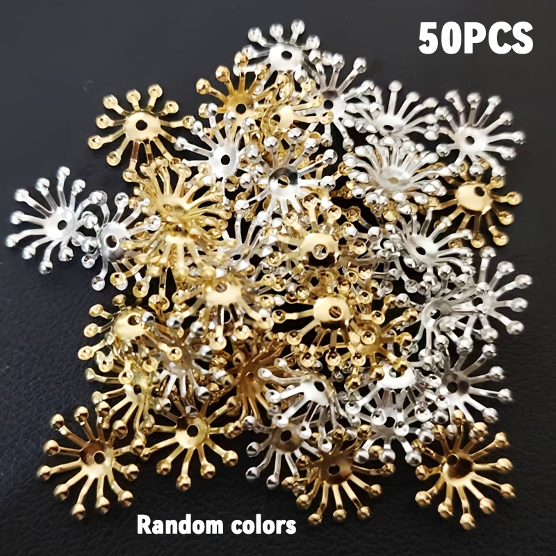 50pcs Packed Gold Silvery Mixed Fine Flower Wrap Connector Decorative Gift Decoration Diy Flower Core Tray Petal Accessories Handmade Accessories
