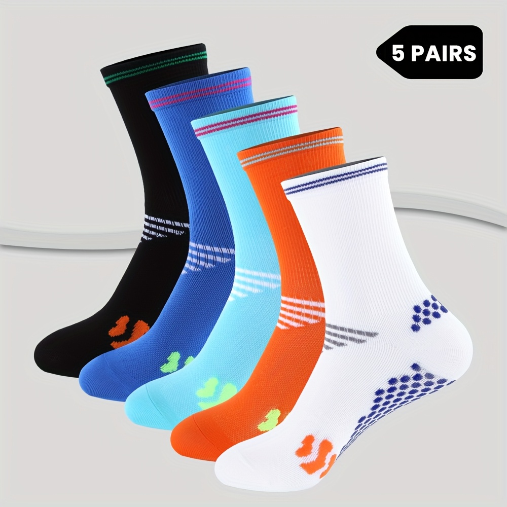 E-shop 5 Paar Herren Kompressionssocken, Laufsocken, Bequeme Atmungsaktive Sportsocken für Outdoor-Fitness, Basketball & Reisen