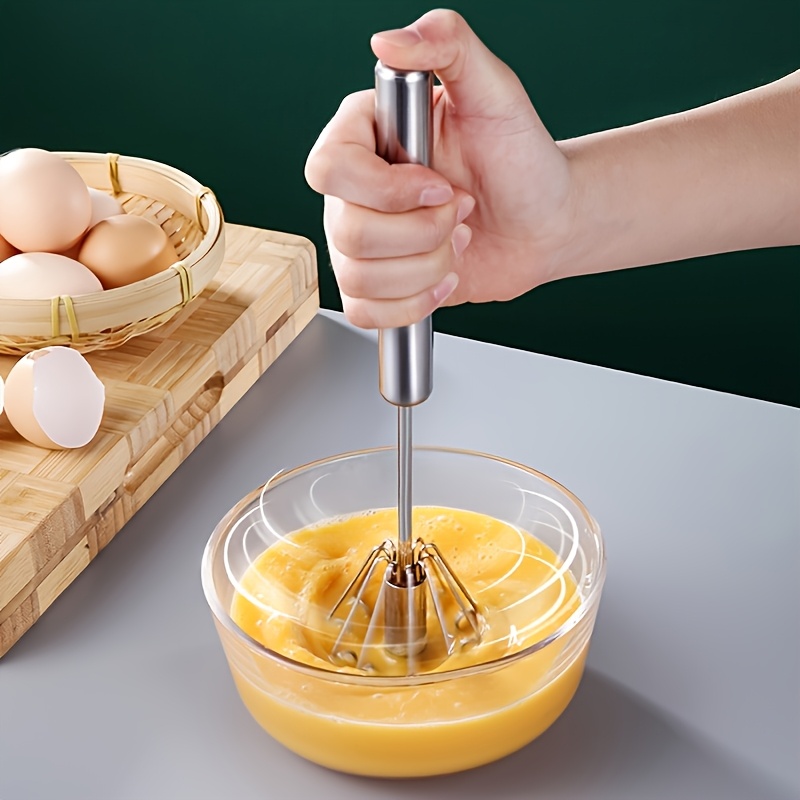 TEMU 1pc Stainless Steel Semi-automatic - Effortless Rotating Cream & Egg Mixer, Manual Kitchen Tool For Perfectly Eggs, No Electricity Needed