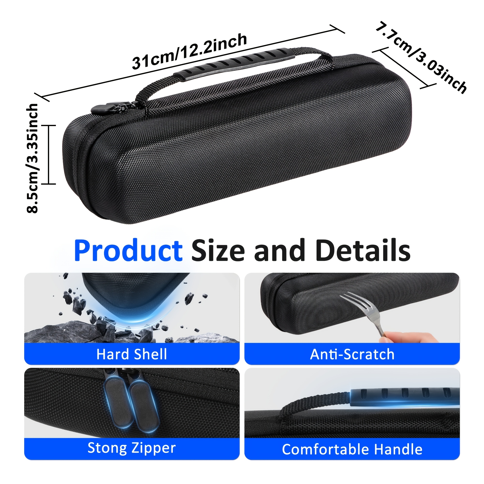 TEMU Lmc06- Black Hard Storage Case For Portable Wireless Thermal Printer - 12.2" Protective Travel Bag With Accessory Mesh Pocket.