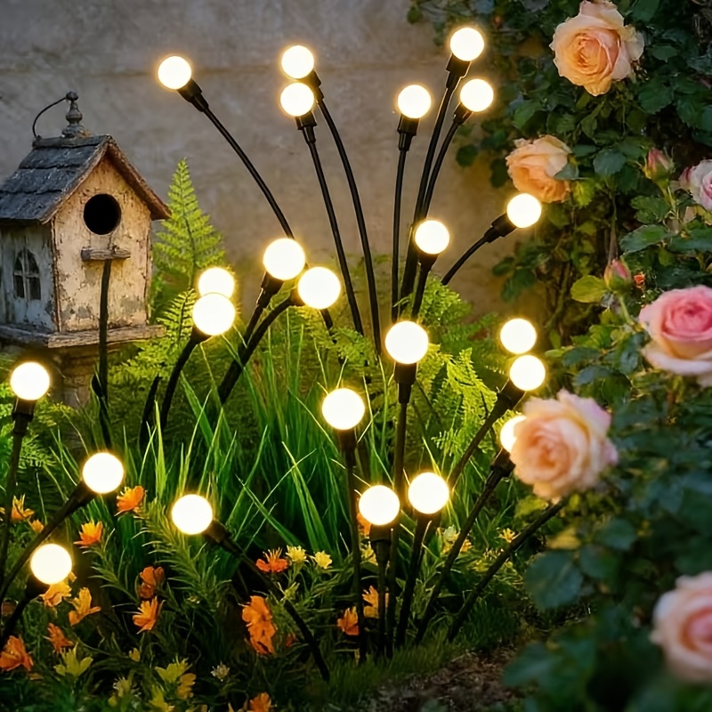 2pcs outdoor solar firefly lights 32 led solar garden decorative fairy light string light sensor automatic on off 8     suitable for yard garden lawn pathway terrace decorative lighting