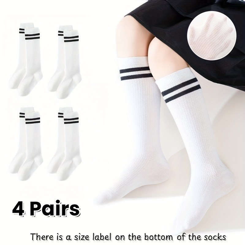 Image of 4 Pairs Long Socks Summer Thin Mid-calf Socks Preppy Style Breathable Mesh Socks Soccer Socks Student Socks Boys Girls, Fall And Winter Clothes