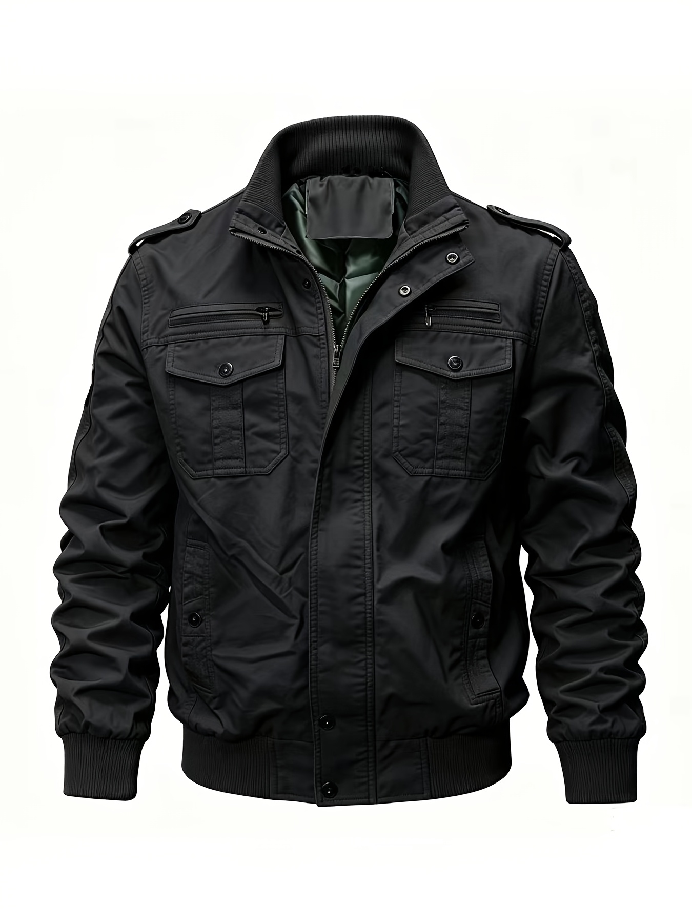 Men's Casual Jacket for Spring and Autumn, Made with Thick, Comfortable, and Structured Fabric in a Vintage Style. Features Multiple Pockets, Ted Ribbed Cuffs and Hem for Windproof Warmth. Suitable for Daily Work, Outdoor Sports
