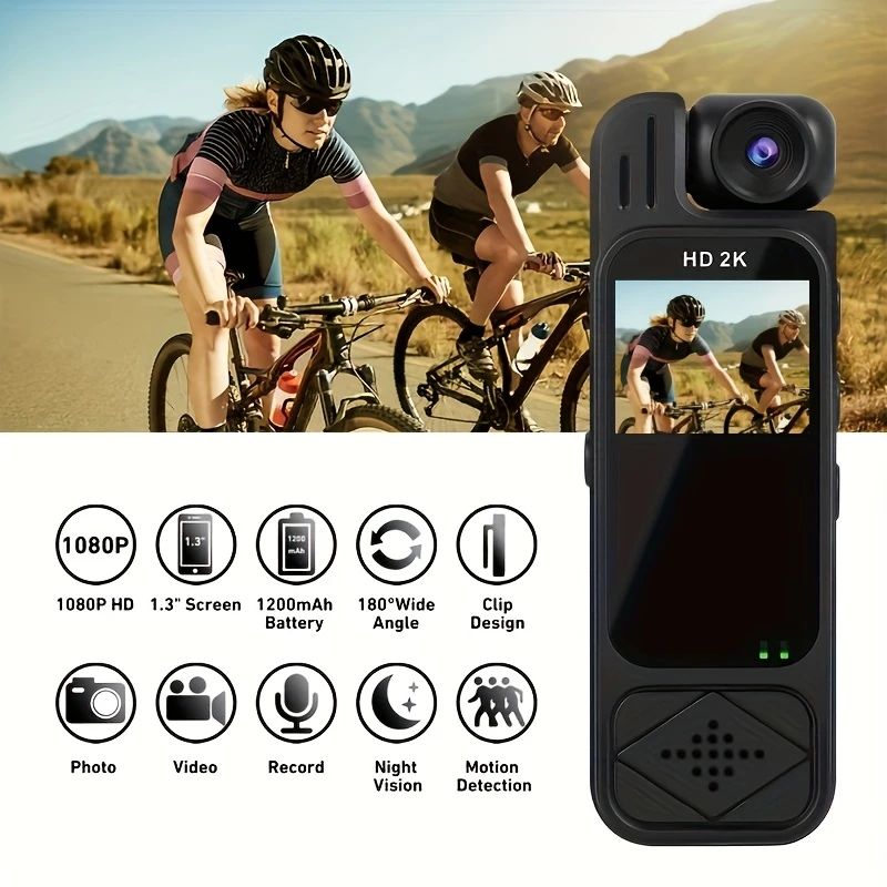 2k full hd body camera wearable portable body camera with infrared night motion detection 180 lens adjustment 32gb memory card included compact wireless mini camera for sports cycling fishing details 7
