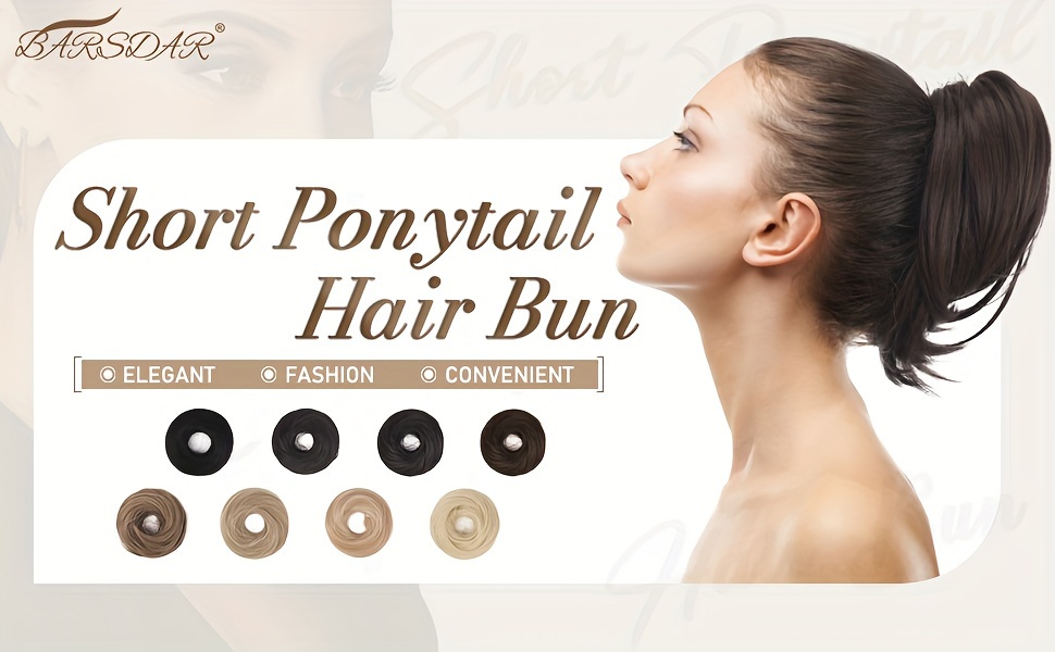   hair bun ponytail extension straight synthetic hairpiece fully short ponytail bun extensions hair accessories elastic easy scrunchie for women details 0