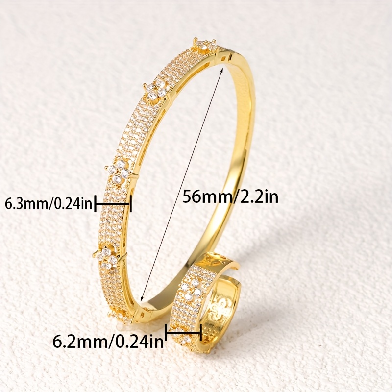 Elegant Four-Leaf Clover Bracelet Ring Set with Cubic Zirconia