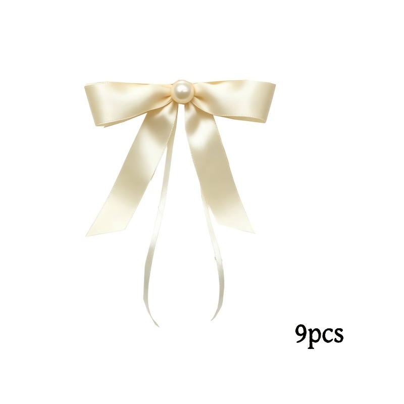 TEMU 9 pezzi di fiocchi di nastro in raso, fiocchi a con perle, adatti per accessori per capelli, abbigliamento, regali di compleanno, anniversari,