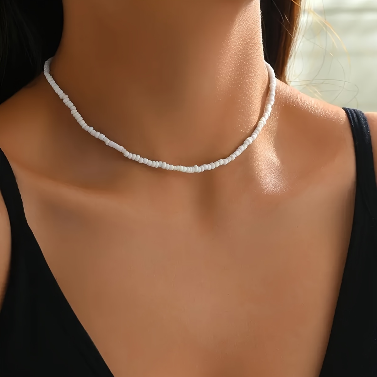 

Collier de perles de riz de style bohème, ras du cou réglable, parfait pour un usage quotidien ou comme cadeau