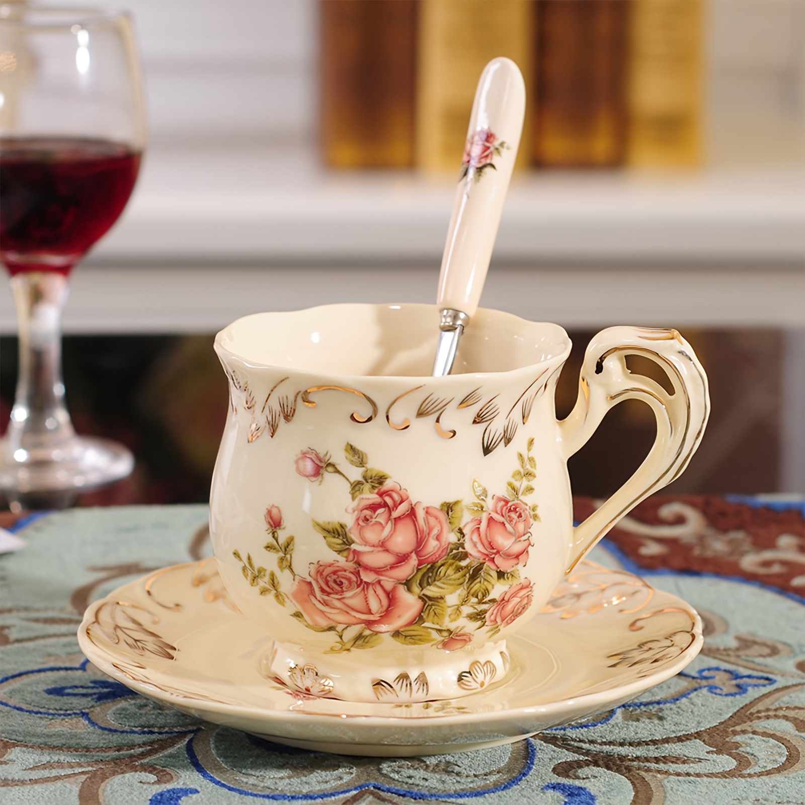 European Ceramic Tea Cup And Saucer Set Chinese Lvory Gold Bone