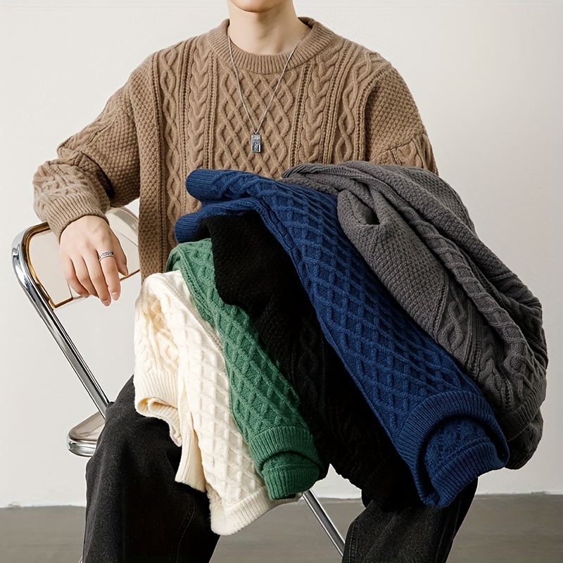 mens loose solid knitted pullover casual long sleeve crew neck sweater for fall winter Product details 0