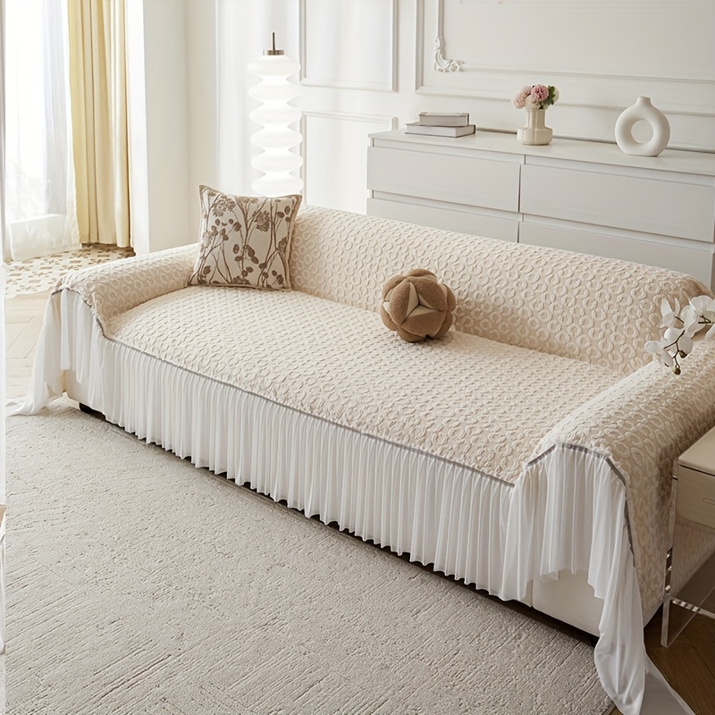 TEMU 1pc Luxury Sofa Cover - Soft Chenille Fabric Sofa Protector With Elegant One-piece Design, Scratch-resistant Pet-proof Couch Cover For Living