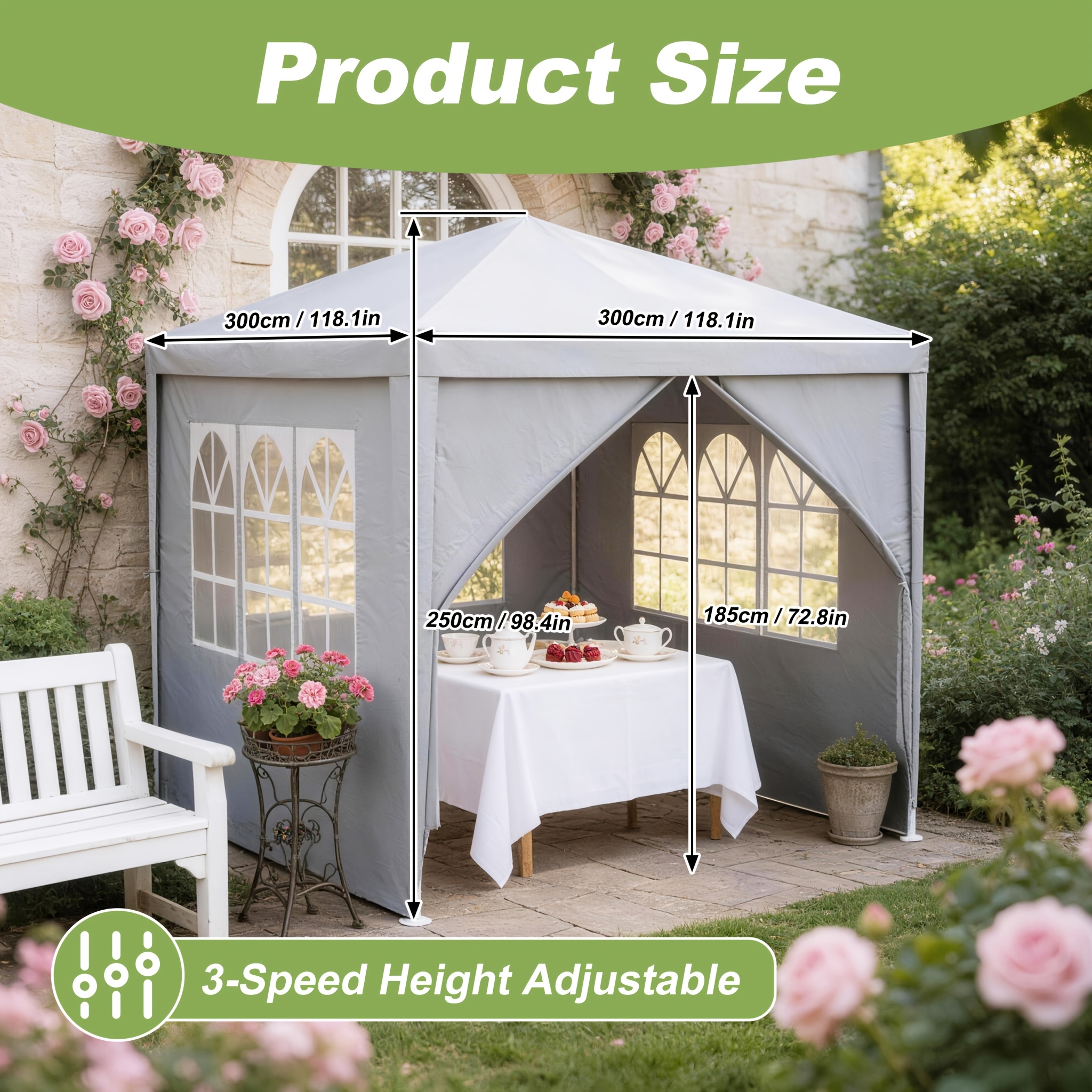 E-shop Pavillon Party Zelt Garten Zelt Garten Pavillon mit 4 Seitenwänden für Garten, Party, Hochzeit, Picknick (Grau) 3X3M/3X6M/3X9M