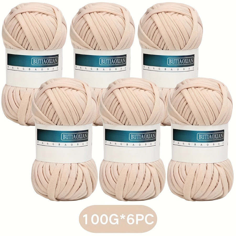 Image of 600g T Shirt Yarn For Crocheting Elastic Ribbon Yarn Thick Crochet Fabric Yarn, Chunky Hand Knitting T-shirt Yarn For Crochet Bag, Blanket, Basket, Projects, Home Decor, 100g X 6pcs, 35m/pc