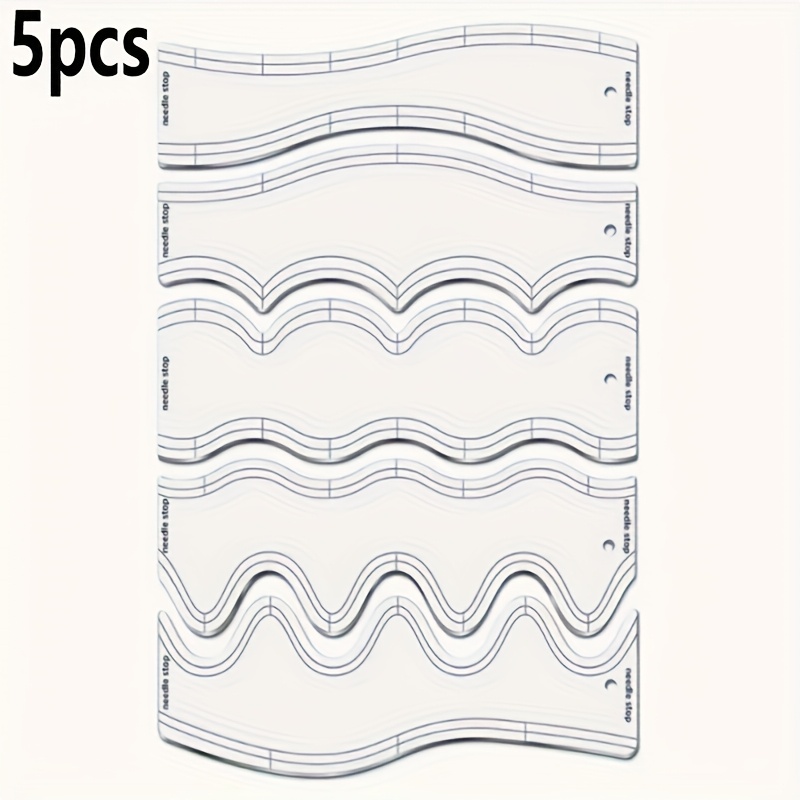 TEMU Set Of 5pcs Wave Quilting Rulers, Acrylic Templates For And Machine Quilting, Transparent Wave Quilting Templates, Precision Sewing Tools