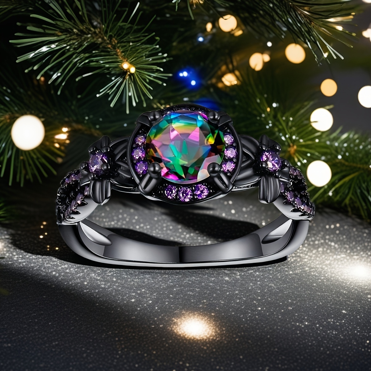 

Rainbow Colorful Cz Ring Band For Women, Wedding Engagement Jewelry, Luxury 18k Black Gold Plated Rings, Promise Infinity Bands Gift