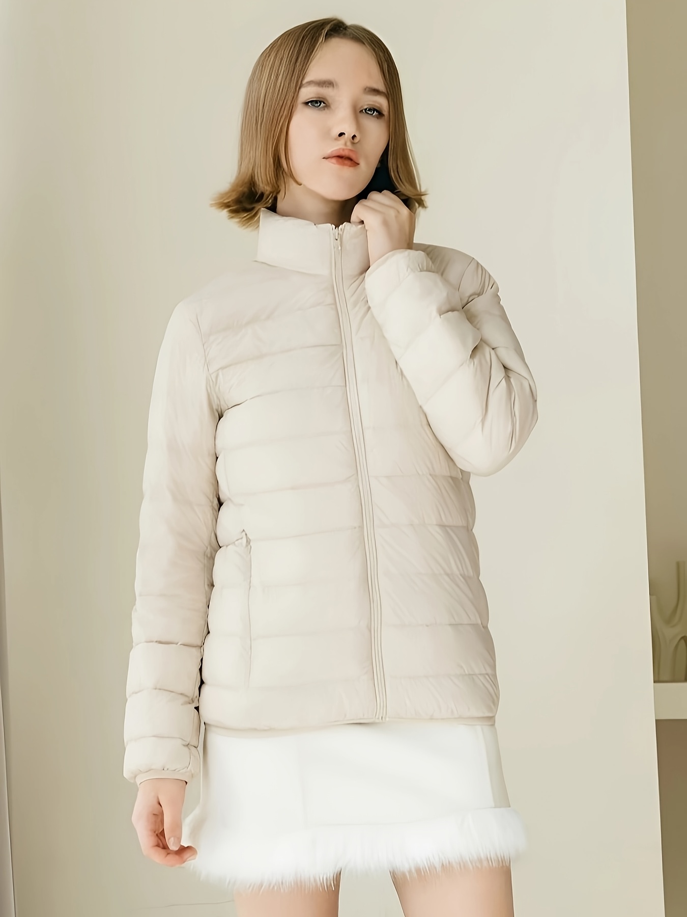 leichte weiße gesteppte jacke damen elegante langarmjacke Temu