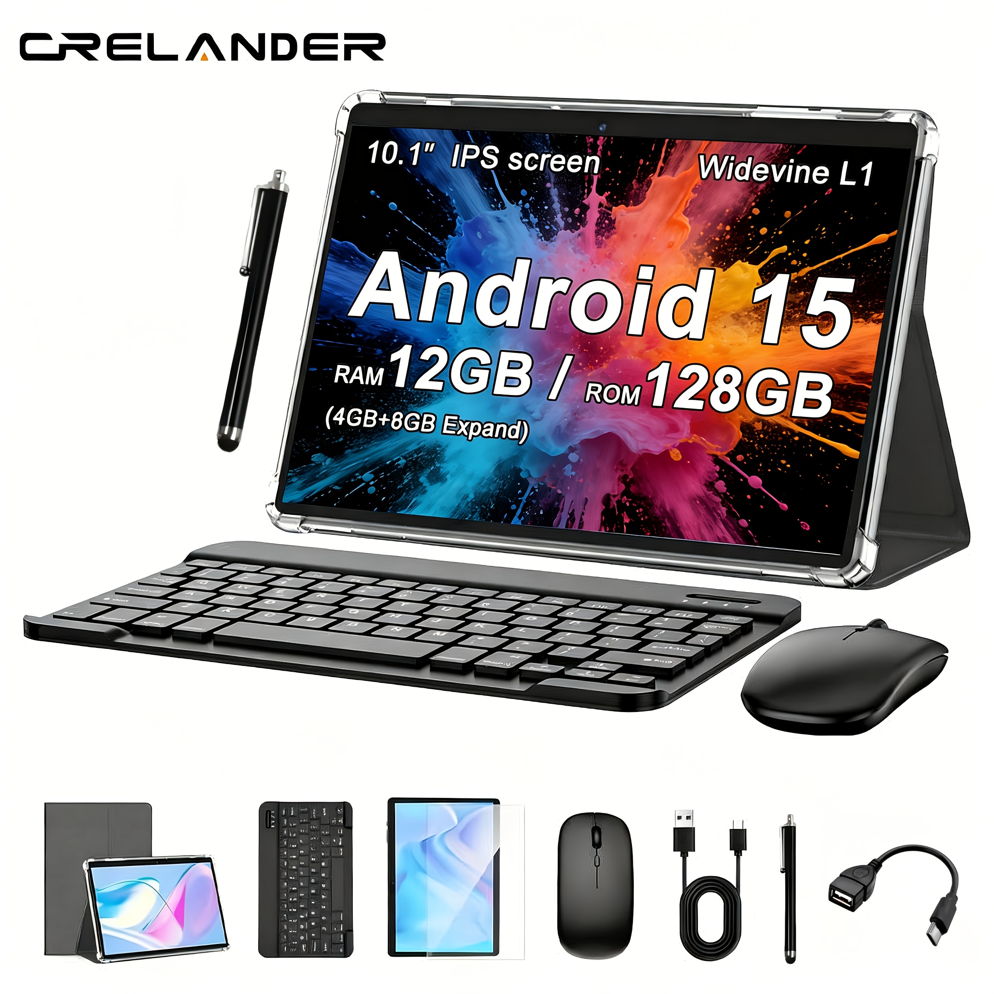 Image of Crelander 2in 1 Tablet Pc 15 Tablet, 12gb (4+8gb Expand)+128gb Rom, With Case, (keyboard, Mouse, Pen) Can Optional, 2.4g/5g Wifi, Gms, , Pad, Tablet Pc, Tablet, Pad