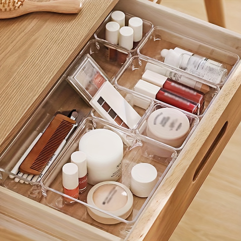 

7pcs/set Transparent Cosmetic Storage Box, Drawer Divider, Sundries Cosmetic Lipstick Storage Box, Desk Makeup Organizer